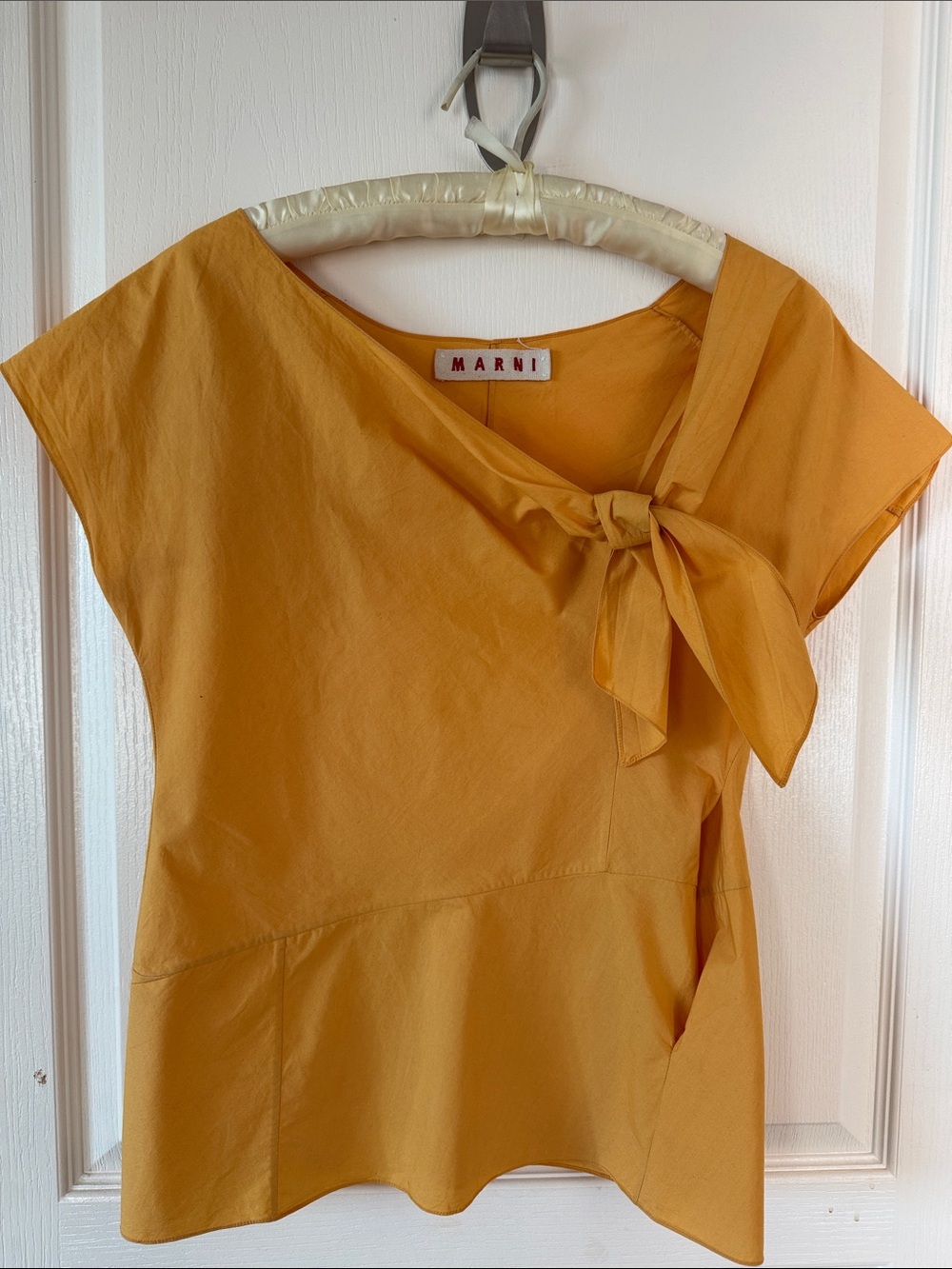 Marni Mustard Tie-Neck Cap Sleeve Top
